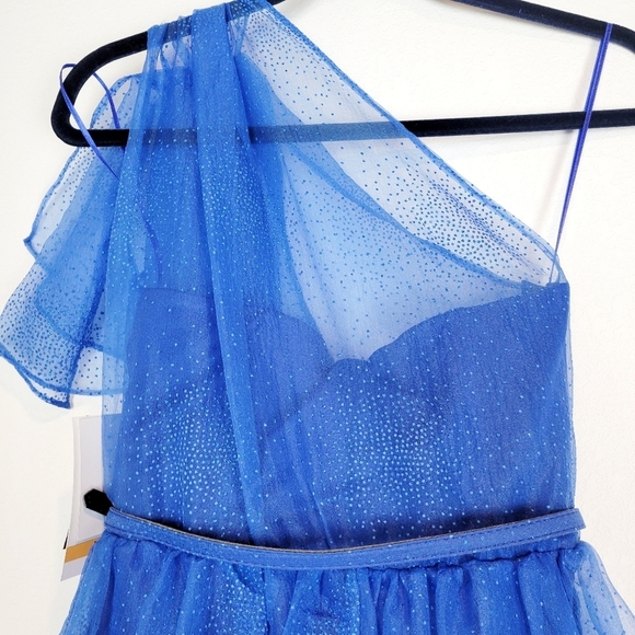NWT Violet Weekend Juniors One-Shoulder Glitter Organza Ballgown in Azure Blue - Picture 5 of 11